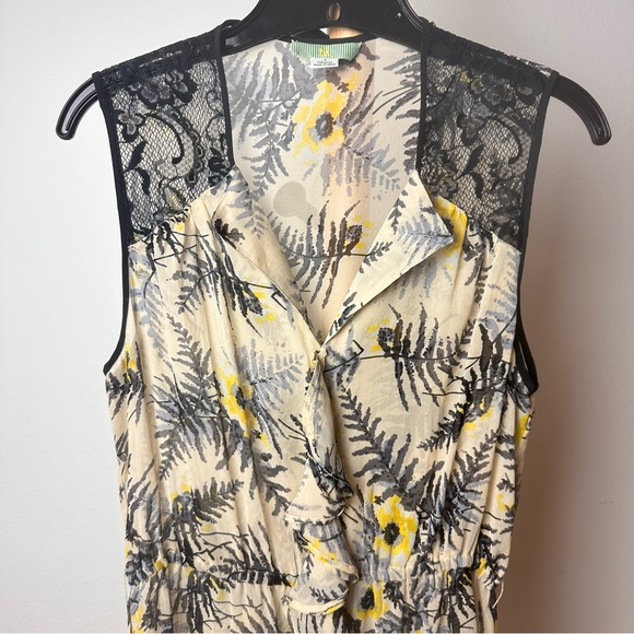 ANTHROPOLOGIE Lil Tassel Fronds 100% Silk, Lace & Ruffle Sheer Floral Dress Sz 4 - Picture 2 of 14